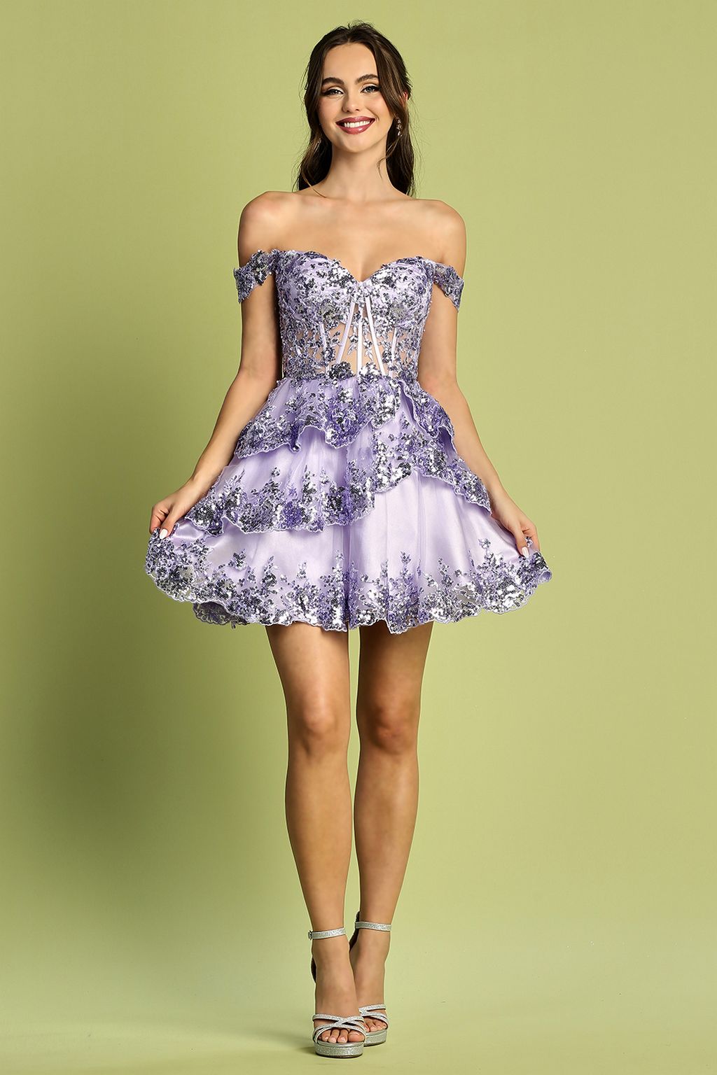 Emerald Adora Design 1051 Homecoming Short Sequin Applique Prom Dress