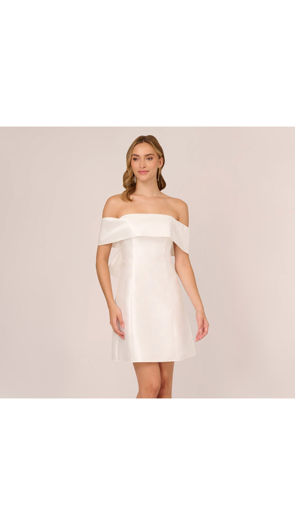 Adrianna Papell Off Shoulder Mikado Bow Back Mini Dress 105214