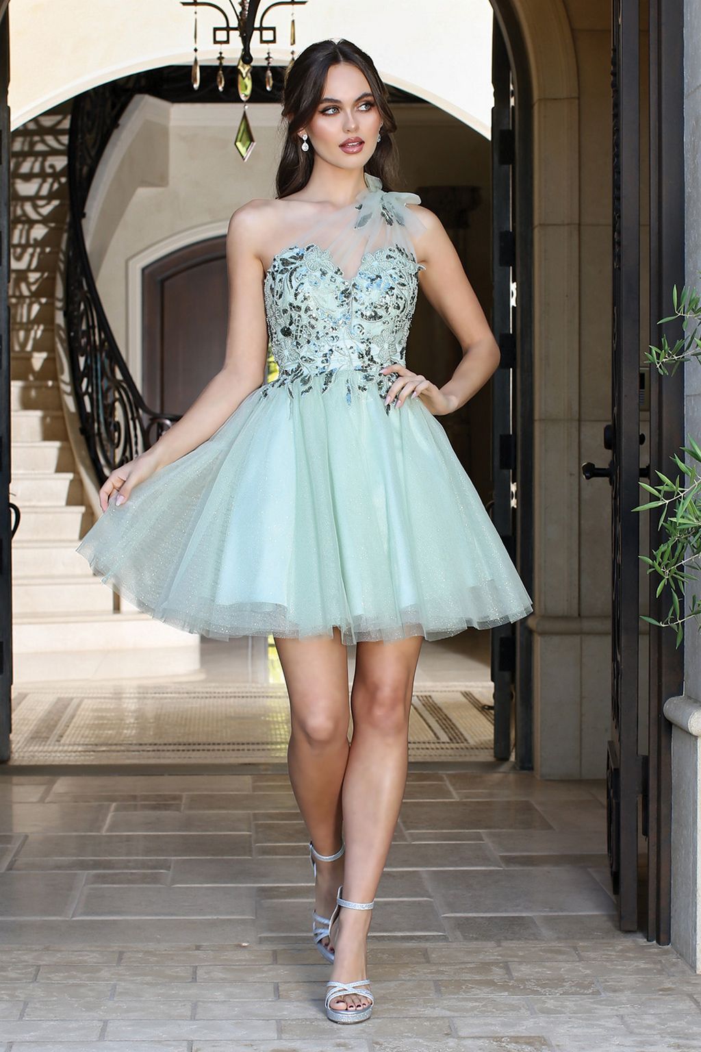 Adora 1054 Homecoming A Line Short Prom Dress - Sage / M Adora 1054 Homecoming A Line Short Prom Dress - Sage / M