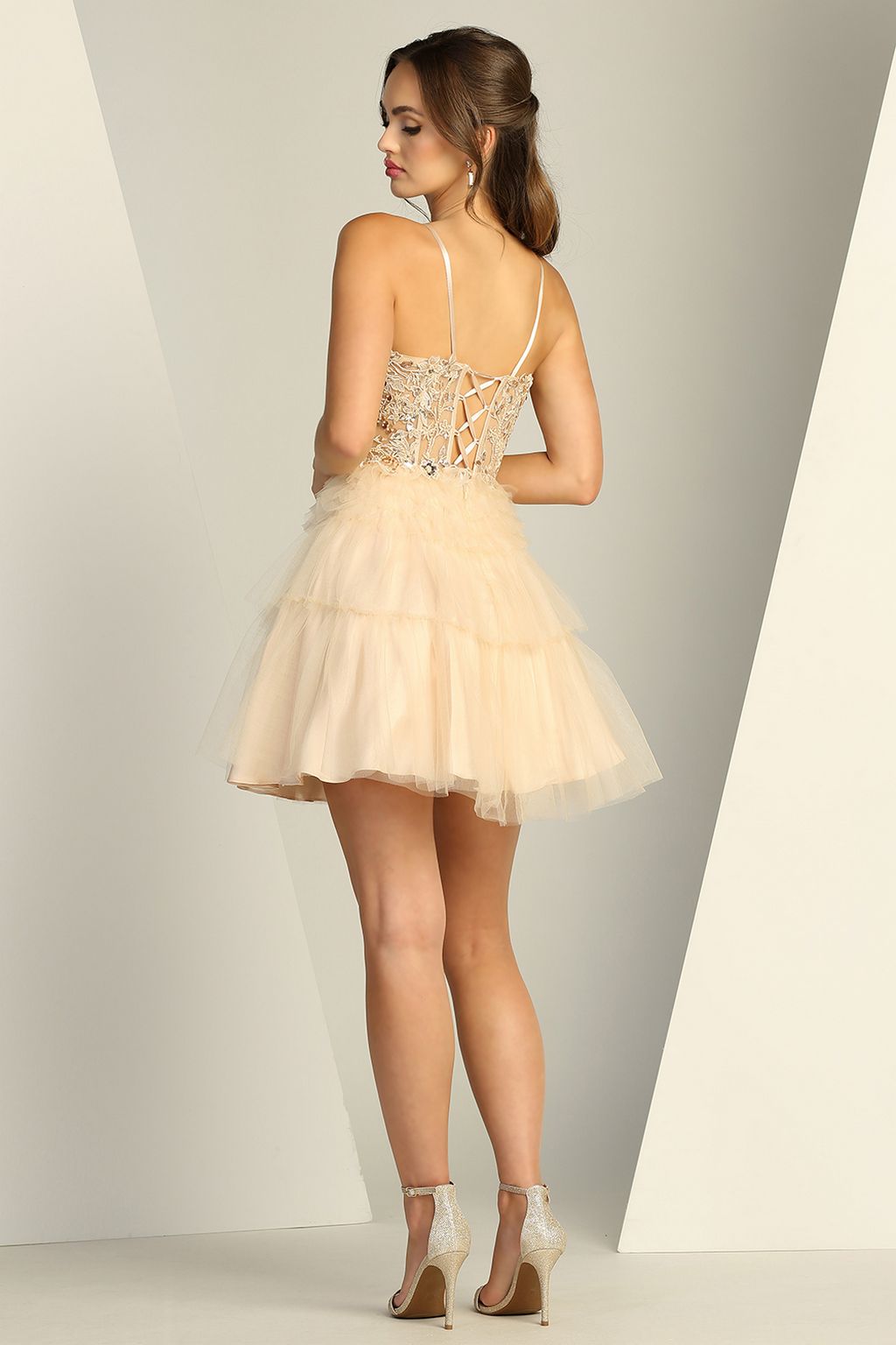 Cocktail Dresses Short A Line Homecoming Corset Layered Prom Dress Champagne