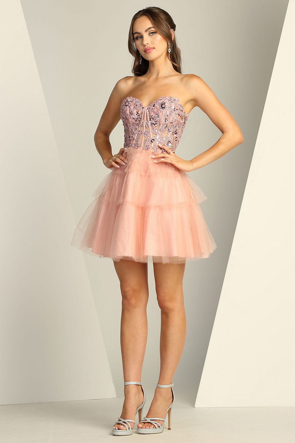 Adora 1059 Short A Line Homecoming Corset Layered Prom Dress