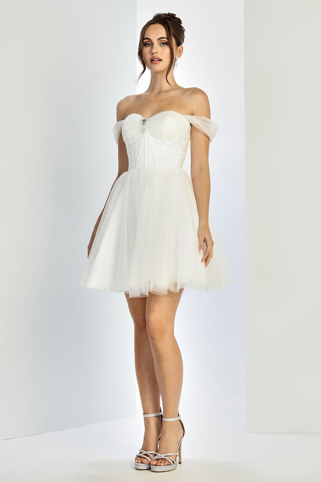 Adora Design 1060 Off Shoulder Glitter Tulle Short Bridal Dress | Formal Dress Shops Off White / 2XL Adora Design 1060 Off Shoulder Glitter Tulle Short Bridal Dress | Formal Dress Shops Off White / 2XL