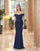 Formal Dresses Long Fitted Peplum Beaded Formal Dress Midnite
