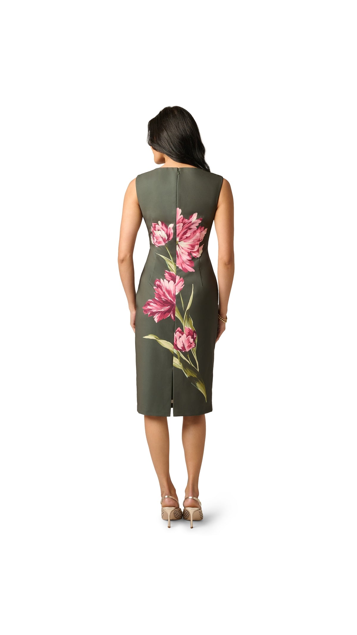 Adrianna Papell Asymmetrical Floral Print Stretch Crepe Midi Dress 106618