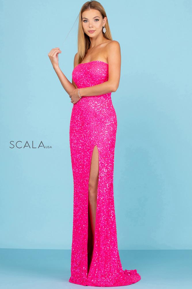 Strapless Straight Neck Floor-Length Sequin Prom Mermaid Scala 60291