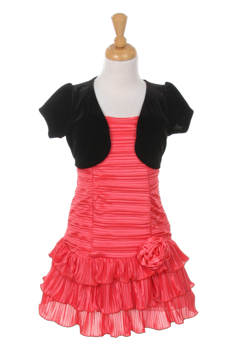 Spaghetti-Strap Knee-Length Pleated Girls Party Dress with Bolero Cinderella Couture 1072J