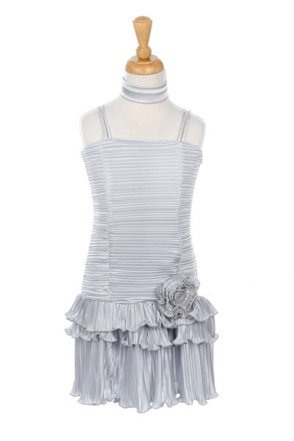 Spaghetti-Strap Knee-Length Pleated Girls Party Dress with Bolero Cinderella Couture 1072J