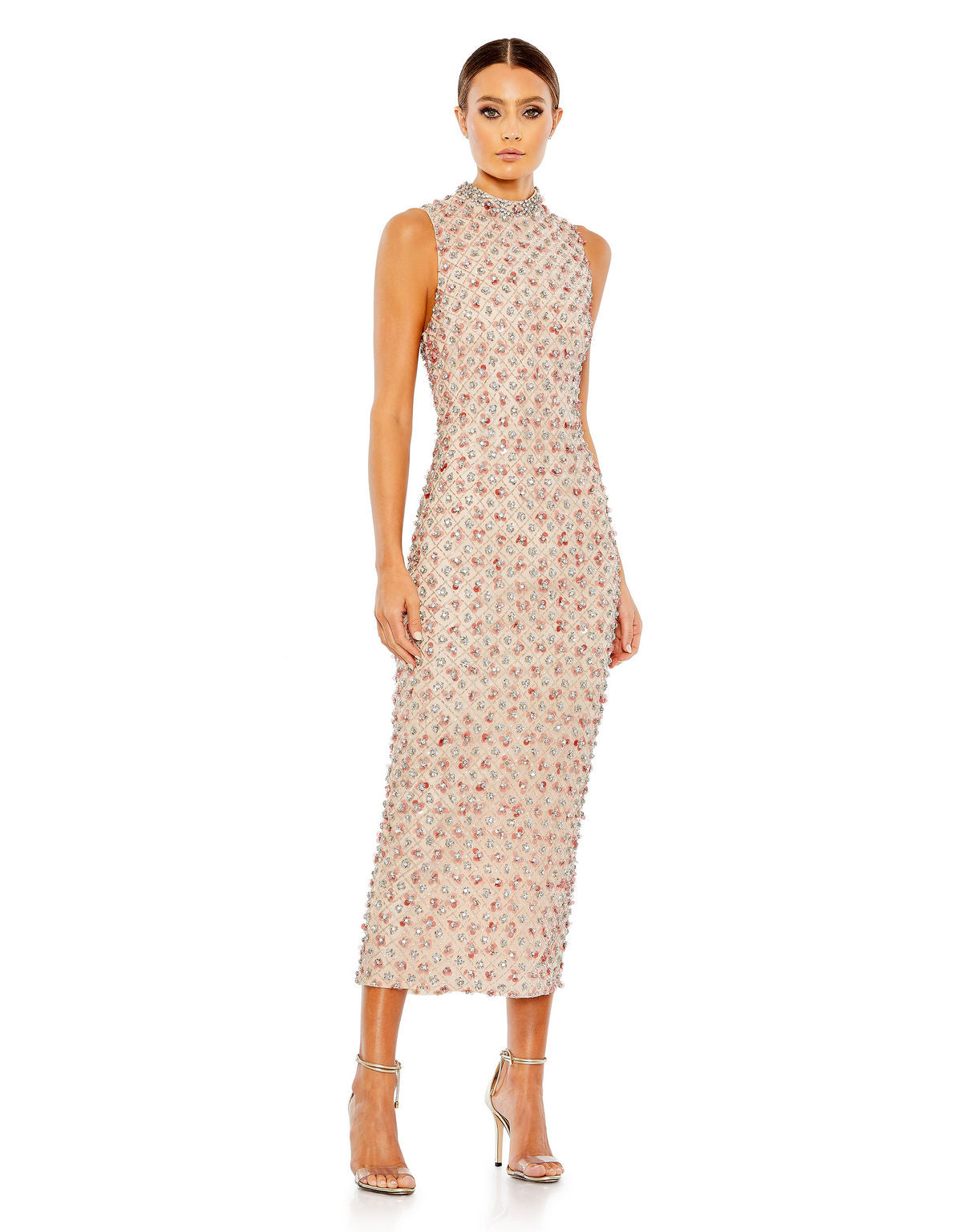 Mac Duggal 10780 Short Cocktail Fitted Beaded Midi Dress