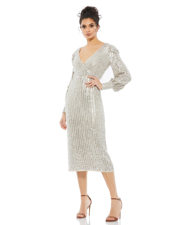Long Sleeve Formal Sequin Dress Midi Mac Duggal 10809