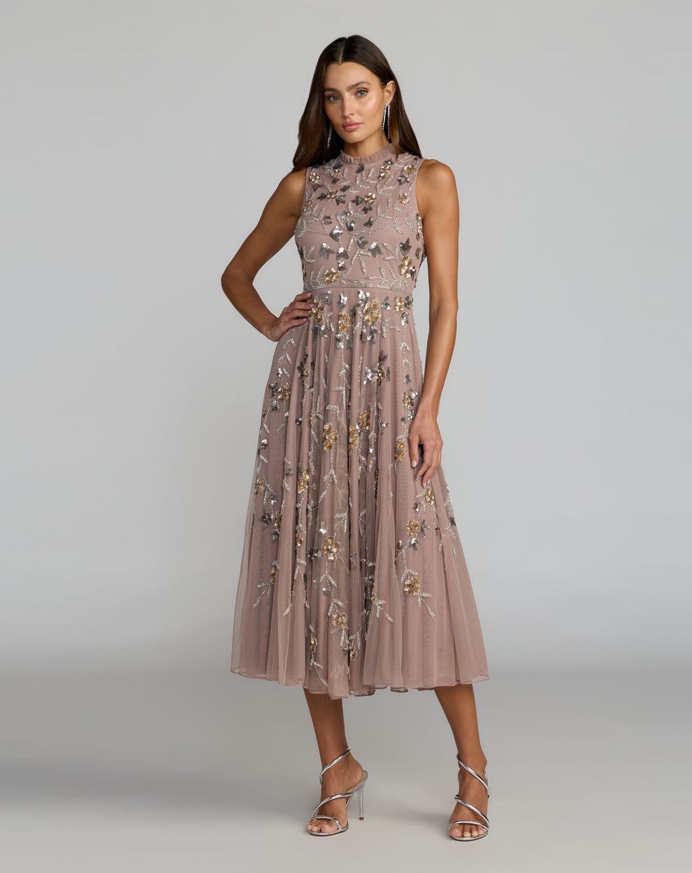 Crew/High-Neck Midi Tulle Formal A-Line Mac Duggal 10815
