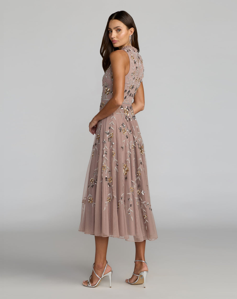 Crew/High-Neck Midi Tulle Formal A-Line Mac Duggal 10815