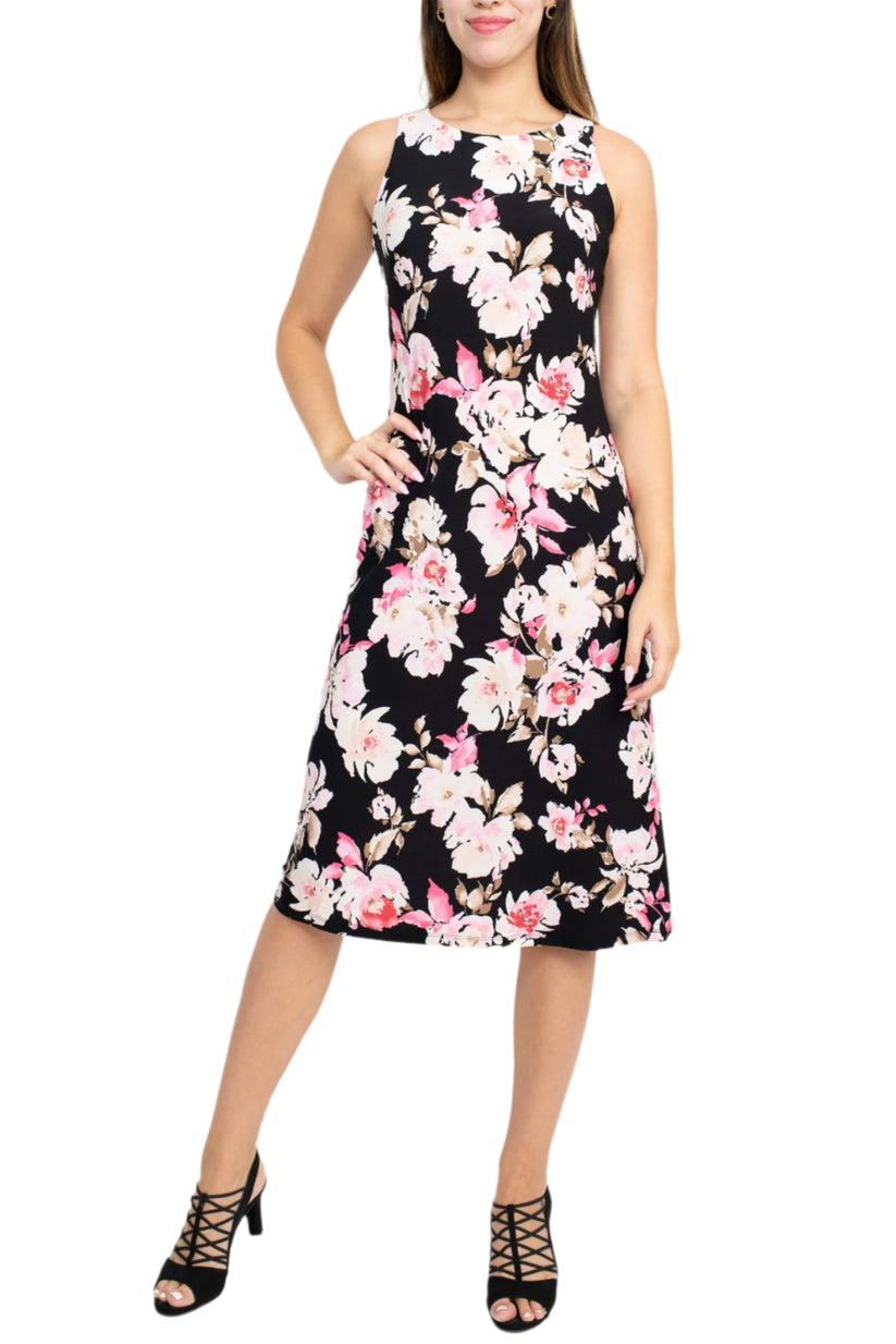 Nine West 10835364 A Line Printed Floral Cocktail Midi Dress