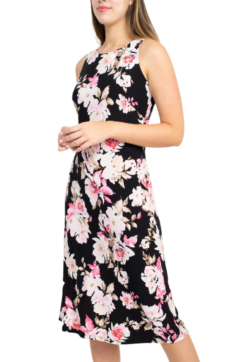 Nine West 10835364 A Line Printed Floral Cocktail Midi Dress