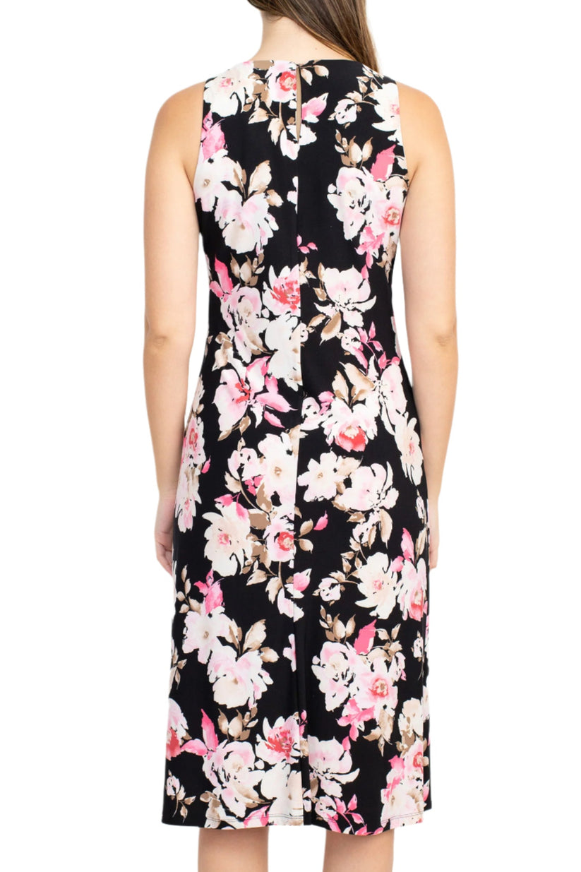 Nine West 10835364 A Line Printed Floral Cocktail Midi Dress