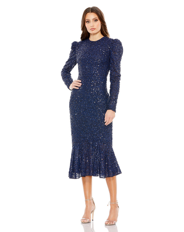 Long Sleeve Formal Sequin Dress Midi Mac Duggal 10865