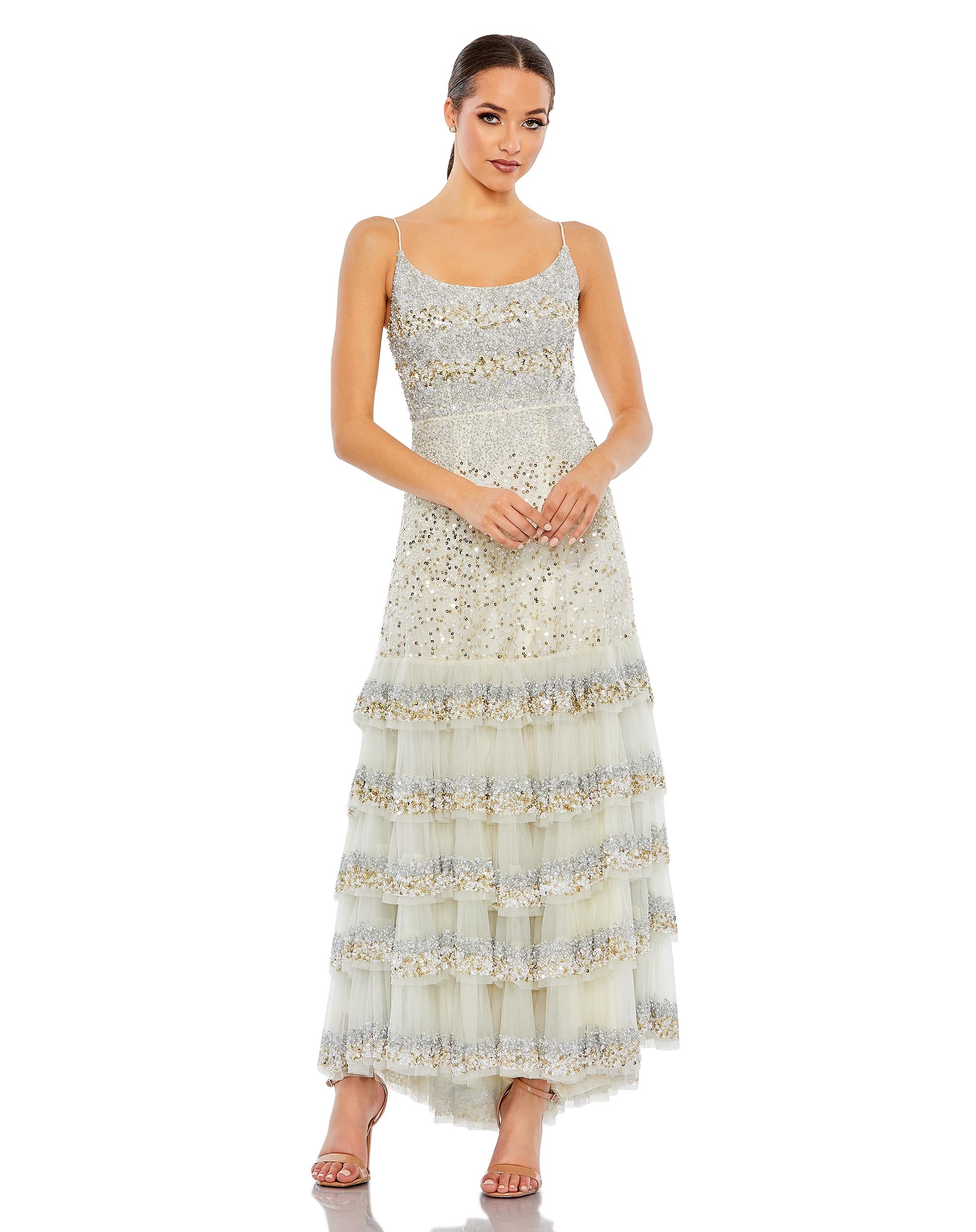 Formal Dresses Long Tiered Sequin Formal Prom Dress Champagne