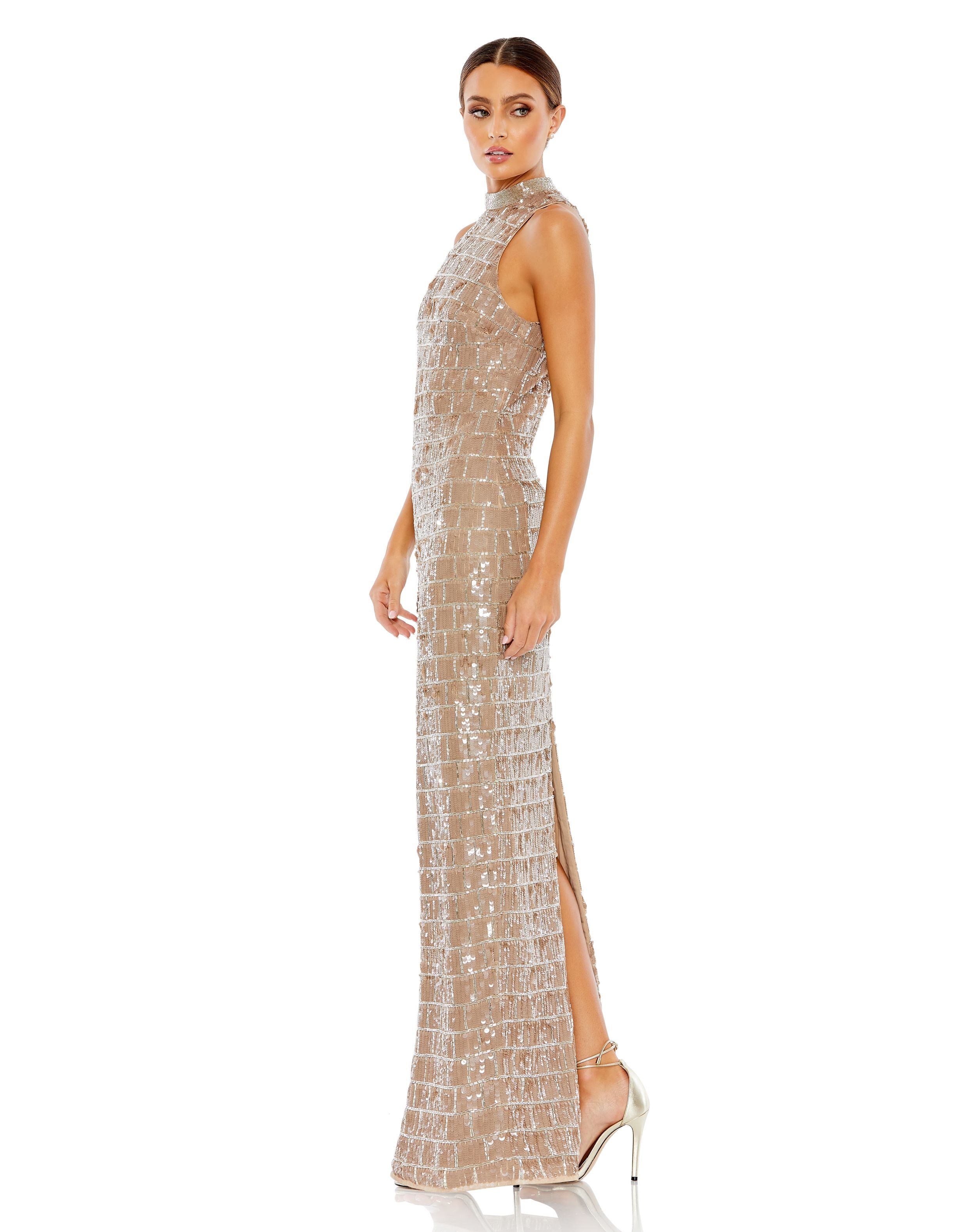 Formal Dresses Long Fitted Sequin Formal Prom Dress Taupe