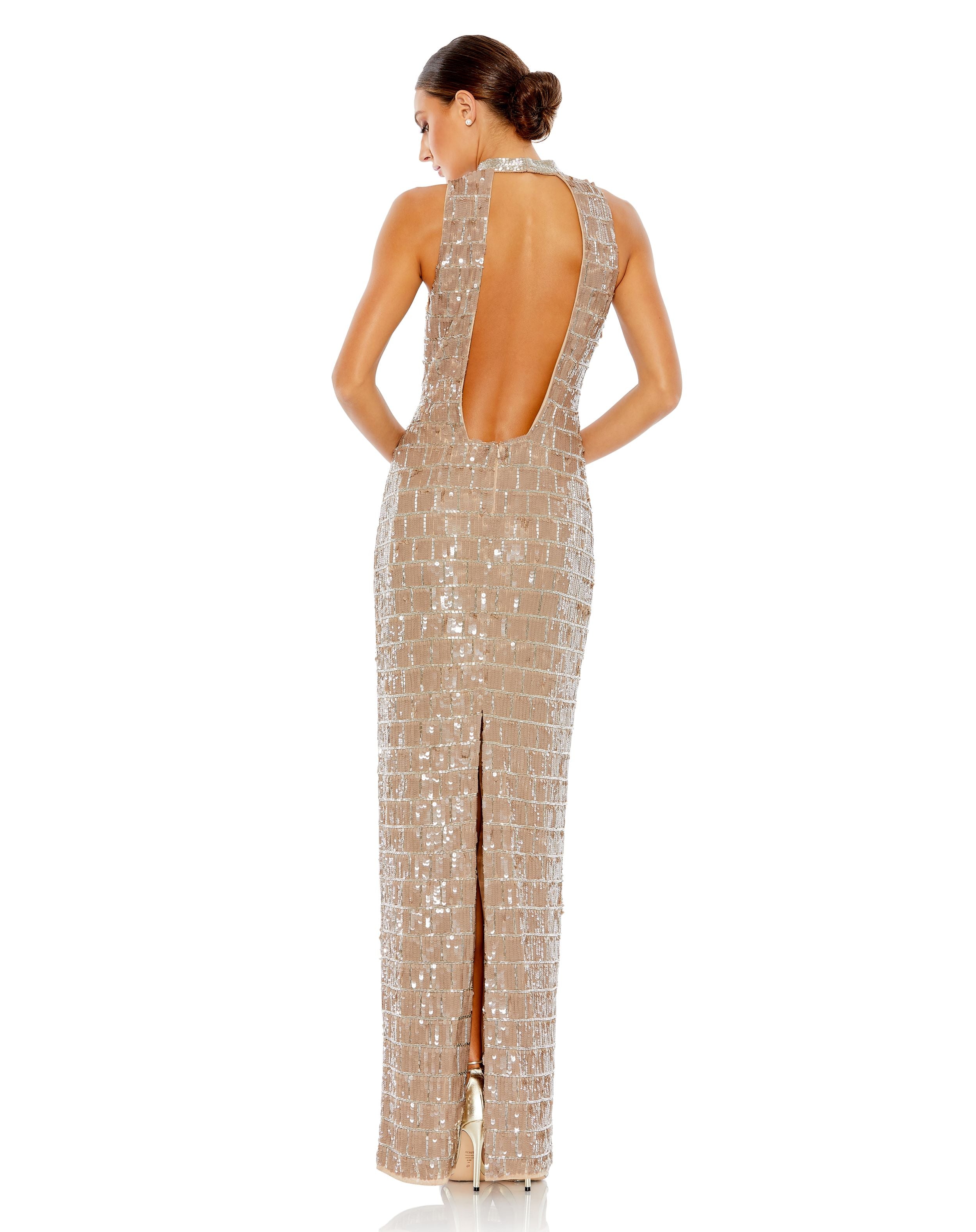 Formal Dresses Long Fitted Sequin Formal Prom Dress Taupe