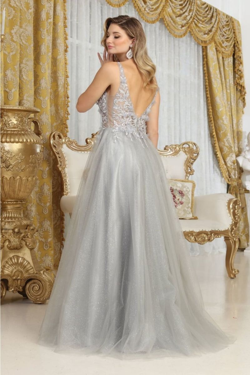 V-Neck Floor-Length Tulle Prom A-Line May Queen 2015