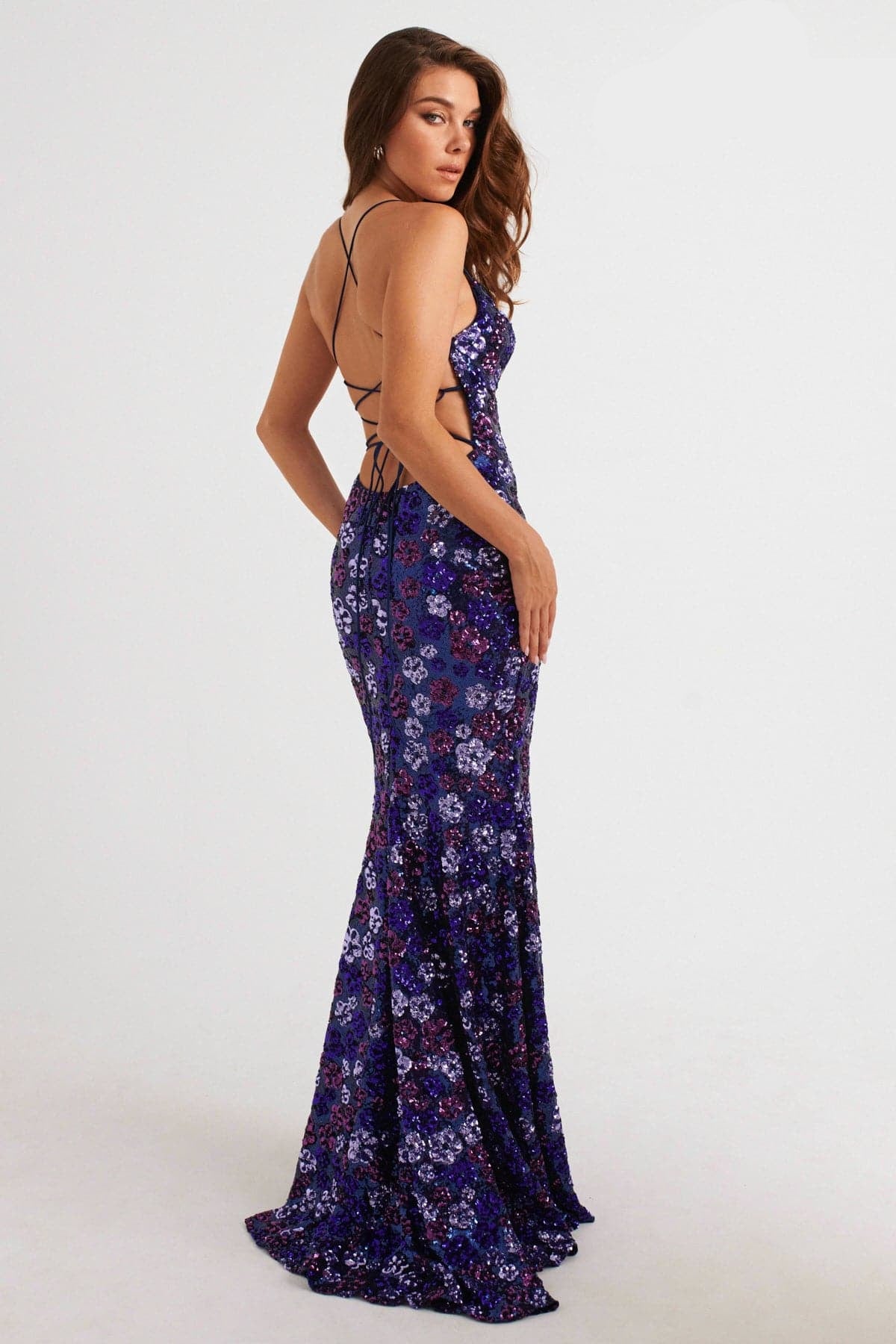 Prom Dresses Long Formal Floral Sequin Evening Prom Dress Purple/Navy