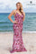 Prom Dresses Long Formal Floral Sequin Evening Prom Dress Pink/Silver