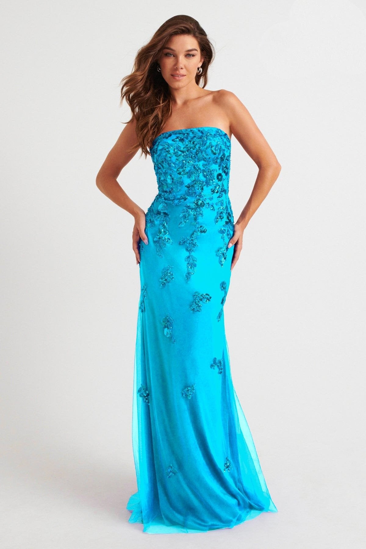 Prom Dresses Prom Beaded Lace Long Formal Mermaid Dress  Sky Blue