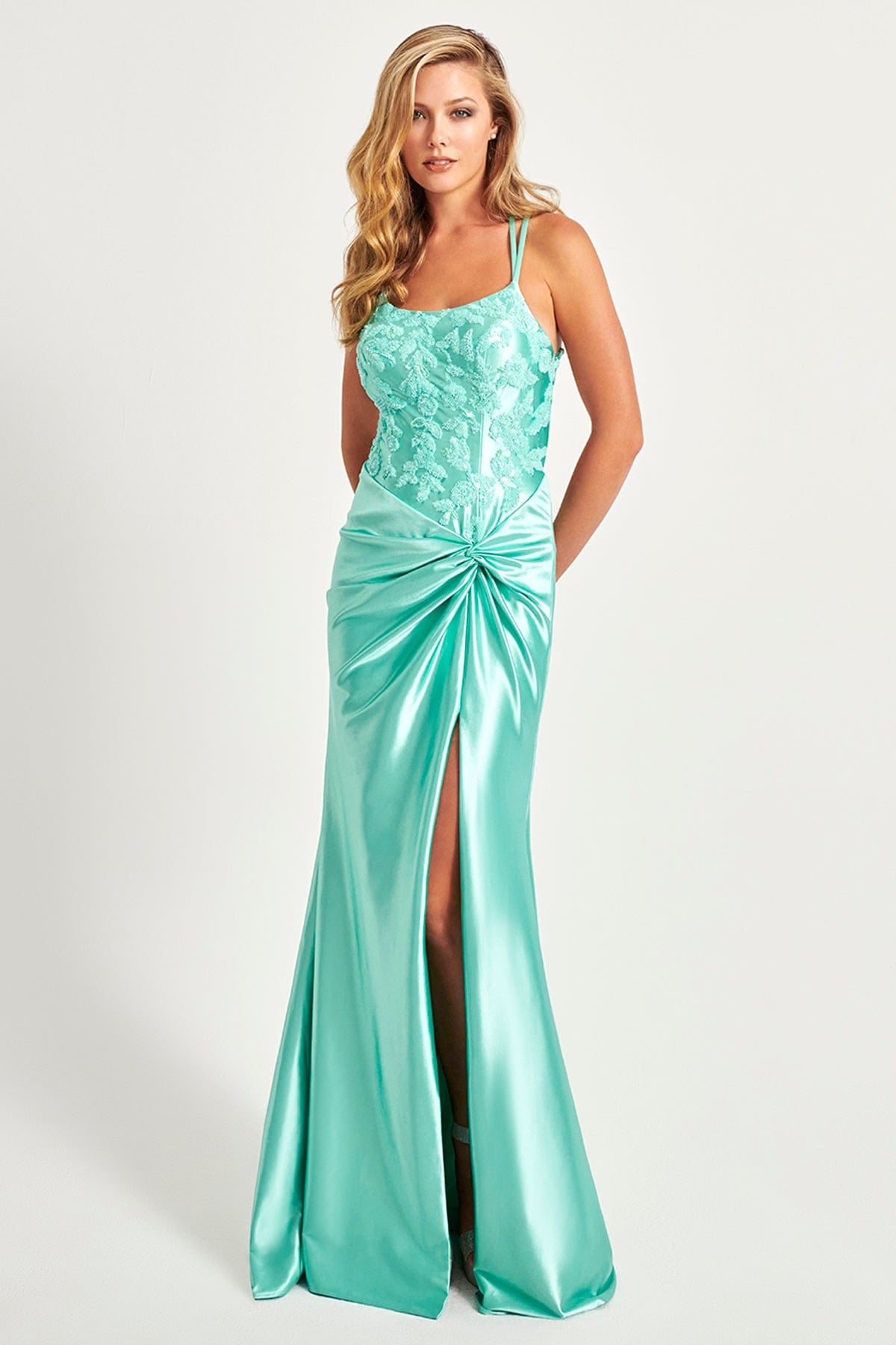Prom Dresses Fitted Long Formal Sequin Slit Prom Dress Mint
