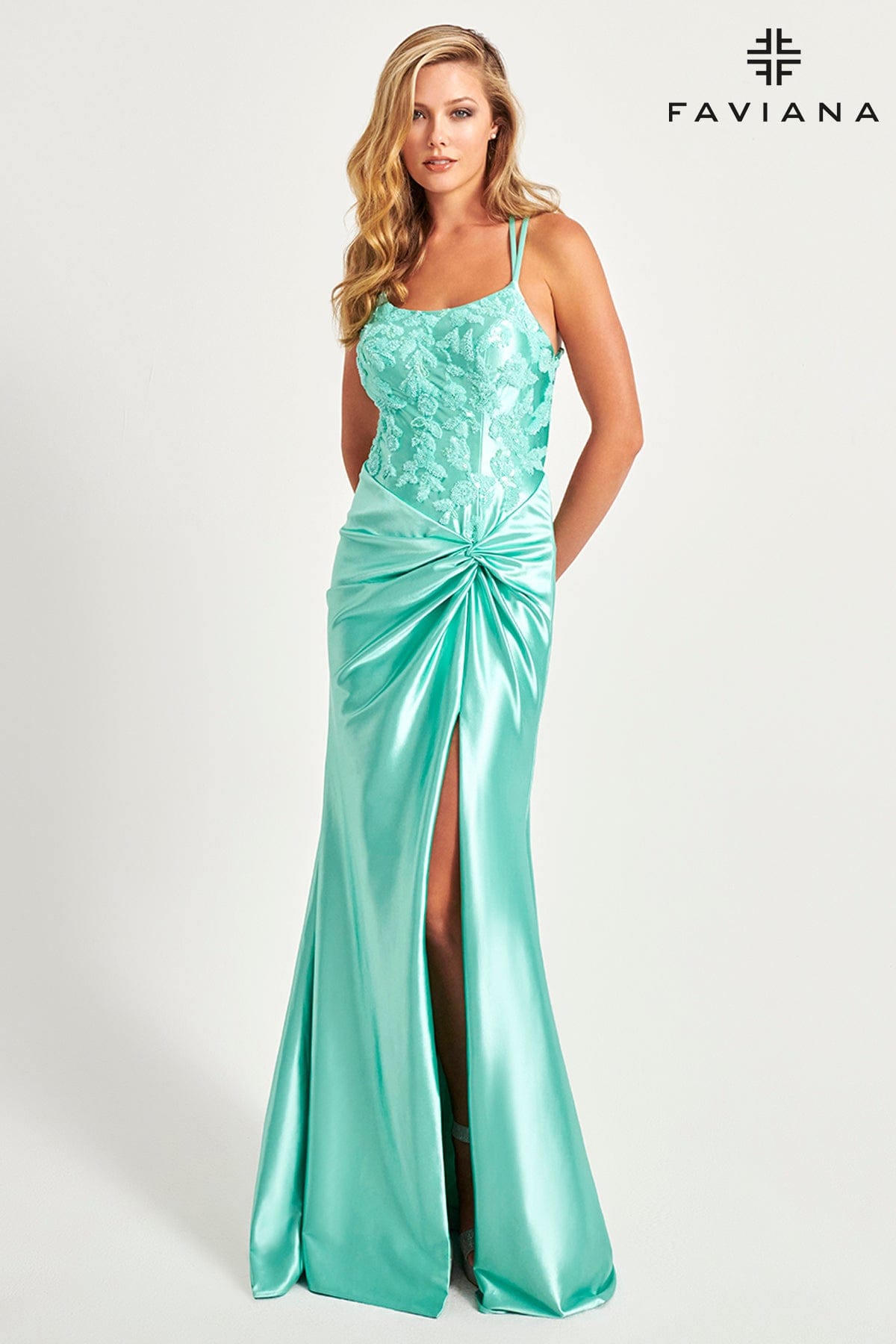 Faviana 11005 Fitted Long Formal Sequin Slit Prom Dress