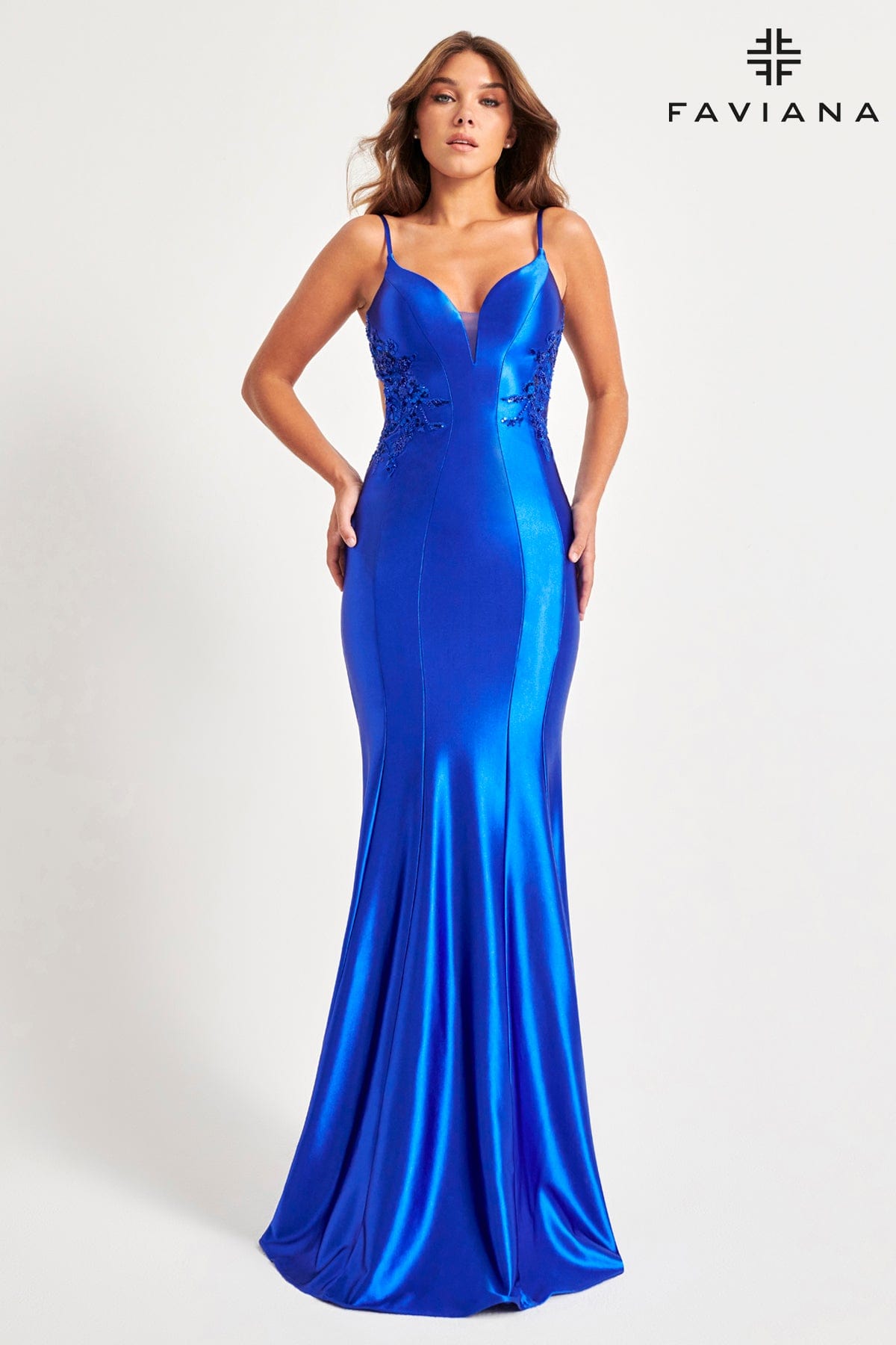 Faviana 11007 Long Beaded Lace Formal Evening Prom Dress