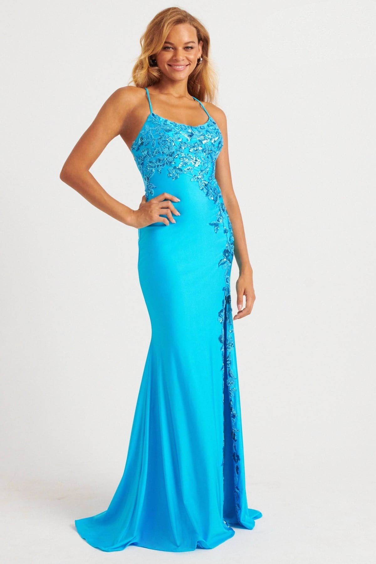Prom Dresses Long Formal Sequin Lace Prom Dress  Sky Blue