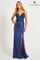 Prom Dresses Long Pleated Formal Applique Slit Prom Dress Navy