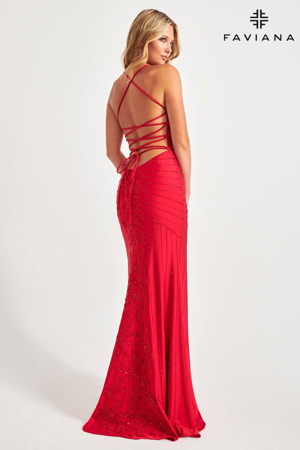 Prom Dresses Long Formal Beaded Lace Evening Prom Dress Ruby
