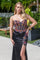 Prom Dresses Floral Long Formal Sequin Applique Evening Prom Dress Black Sunburst