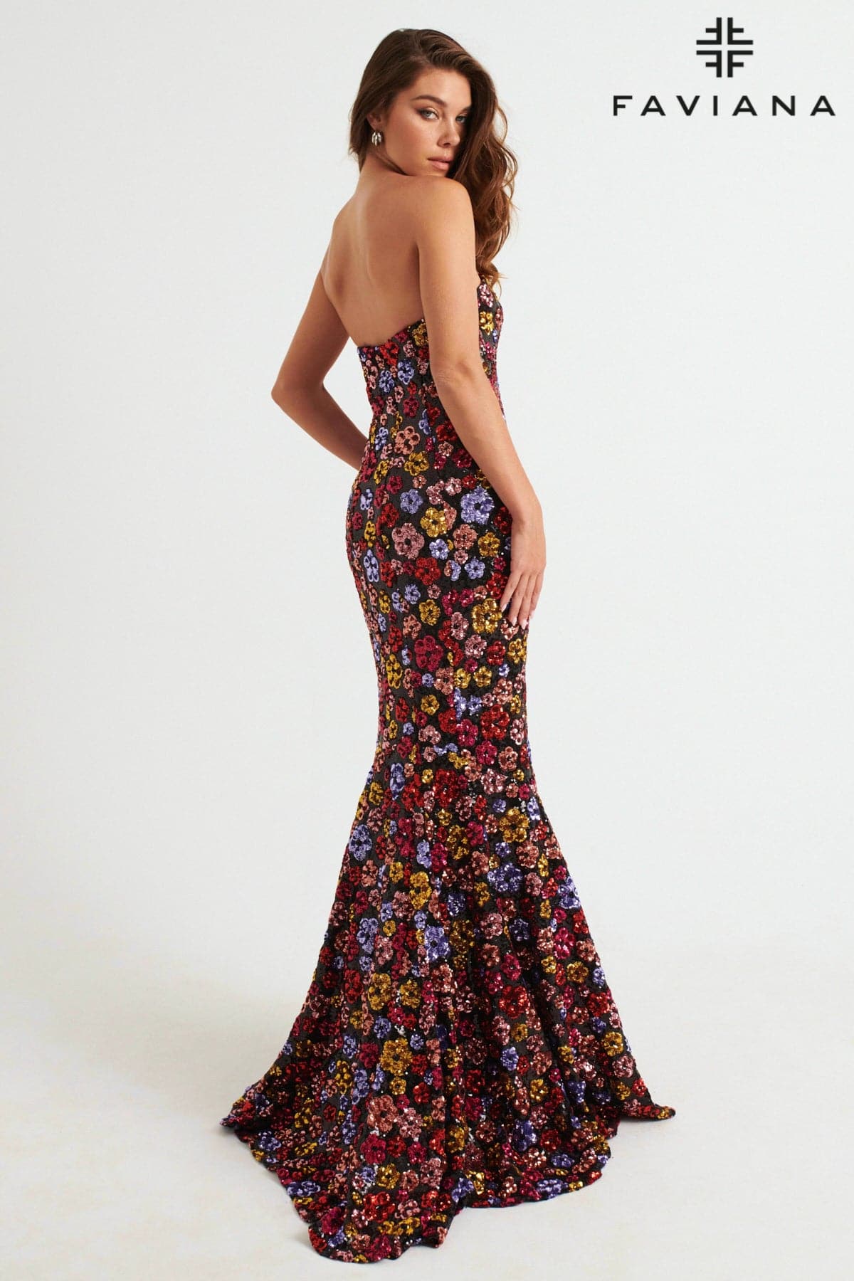 Faviana 11036 Sequin Long Formal Floral Mermaid Prom Dress