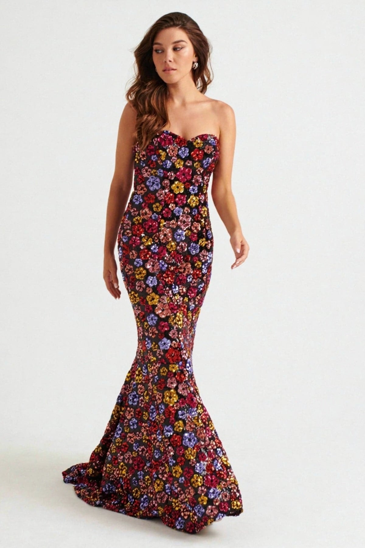Prom Dresses Sequin Long Formal Floral Mermaid Prom Dress Black Multi