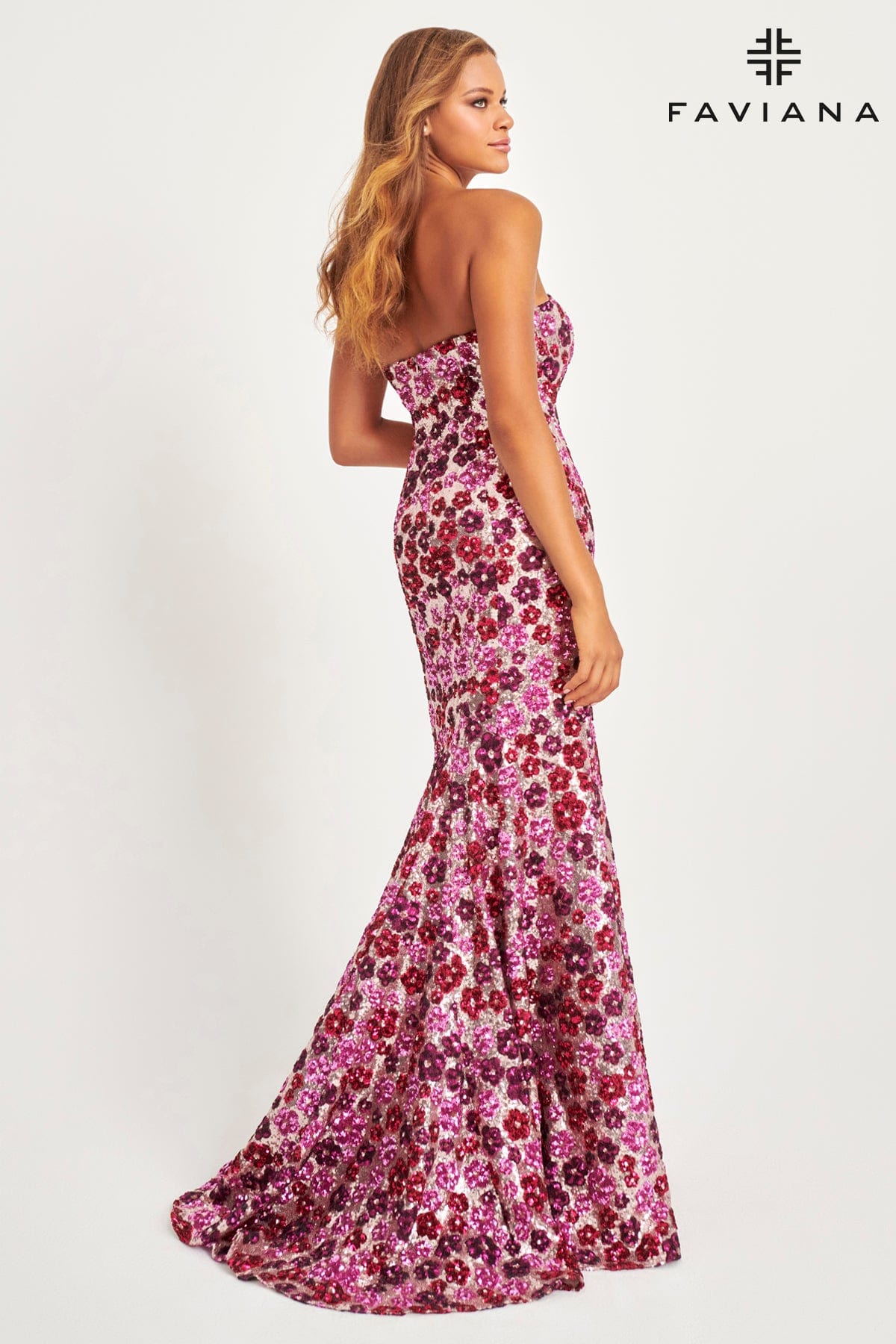 Faviana 11036 Sequin Long Formal Floral Mermaid Prom Dress