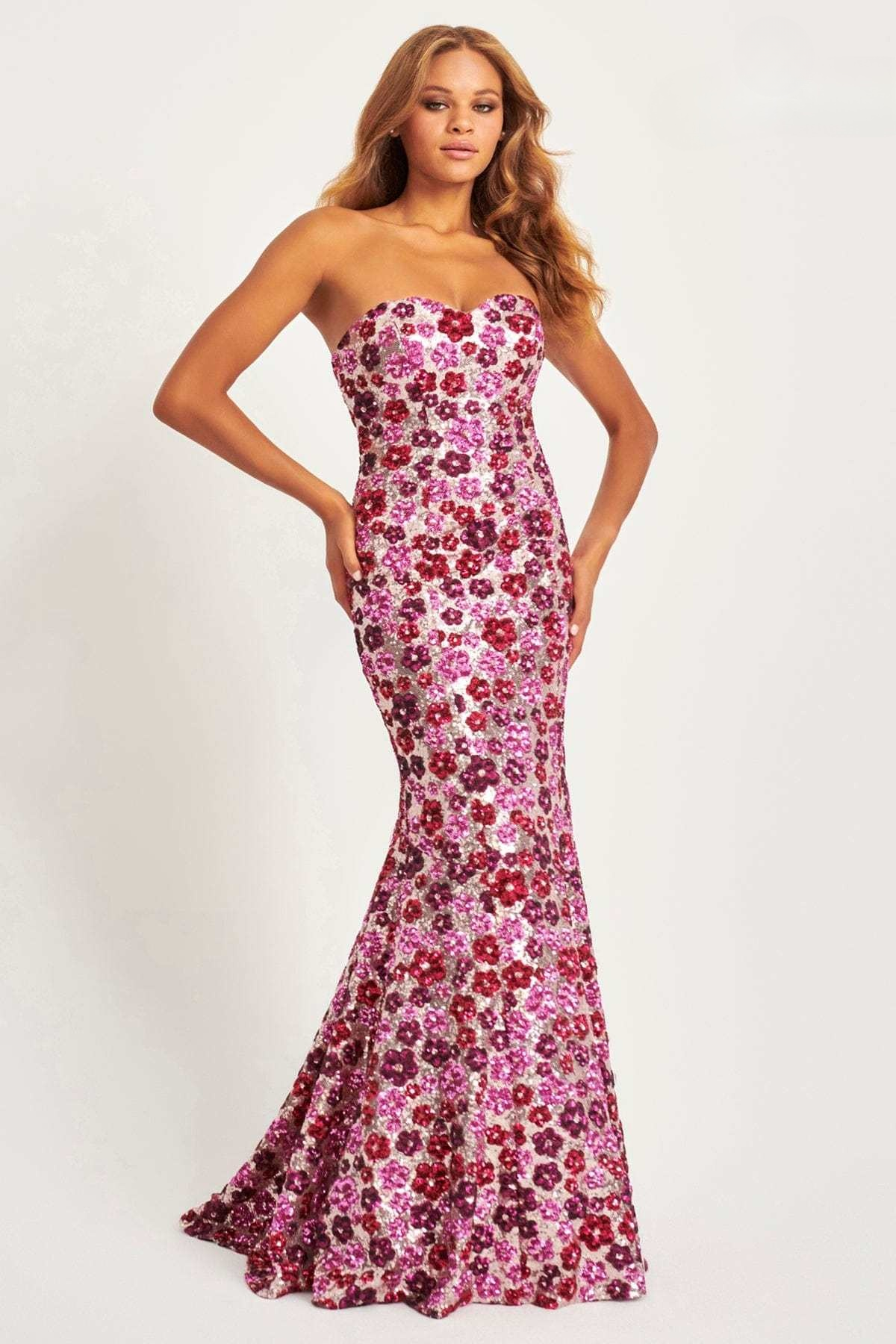 Prom Dresses Sequin Long Formal Floral Mermaid Prom Dress Pink Silver