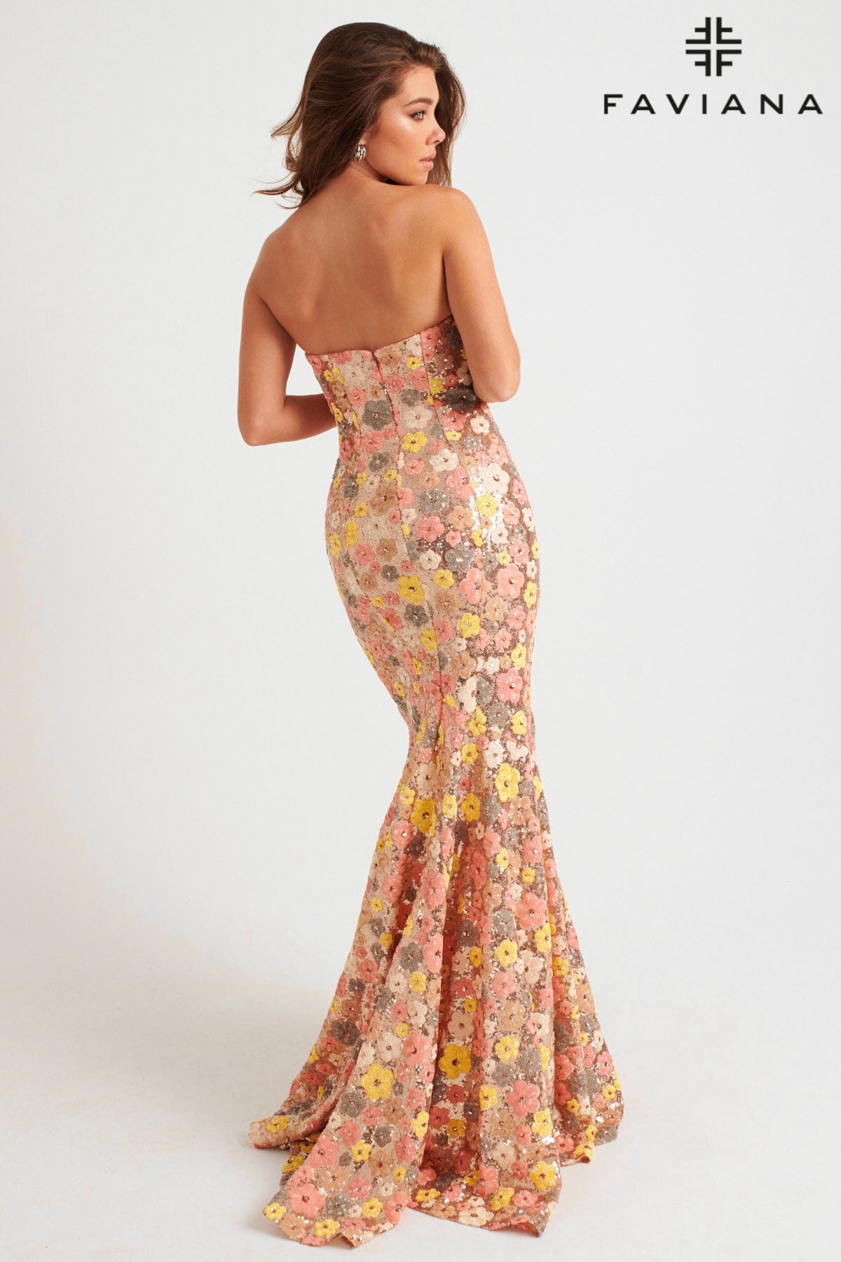 Faviana 11036 Sequin Long Formal Floral Mermaid Prom Dress