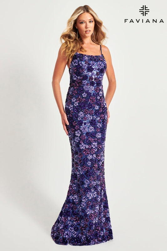Prom Dresses Long Formal Evening Sequin Floral Prom Dress Purple Navy