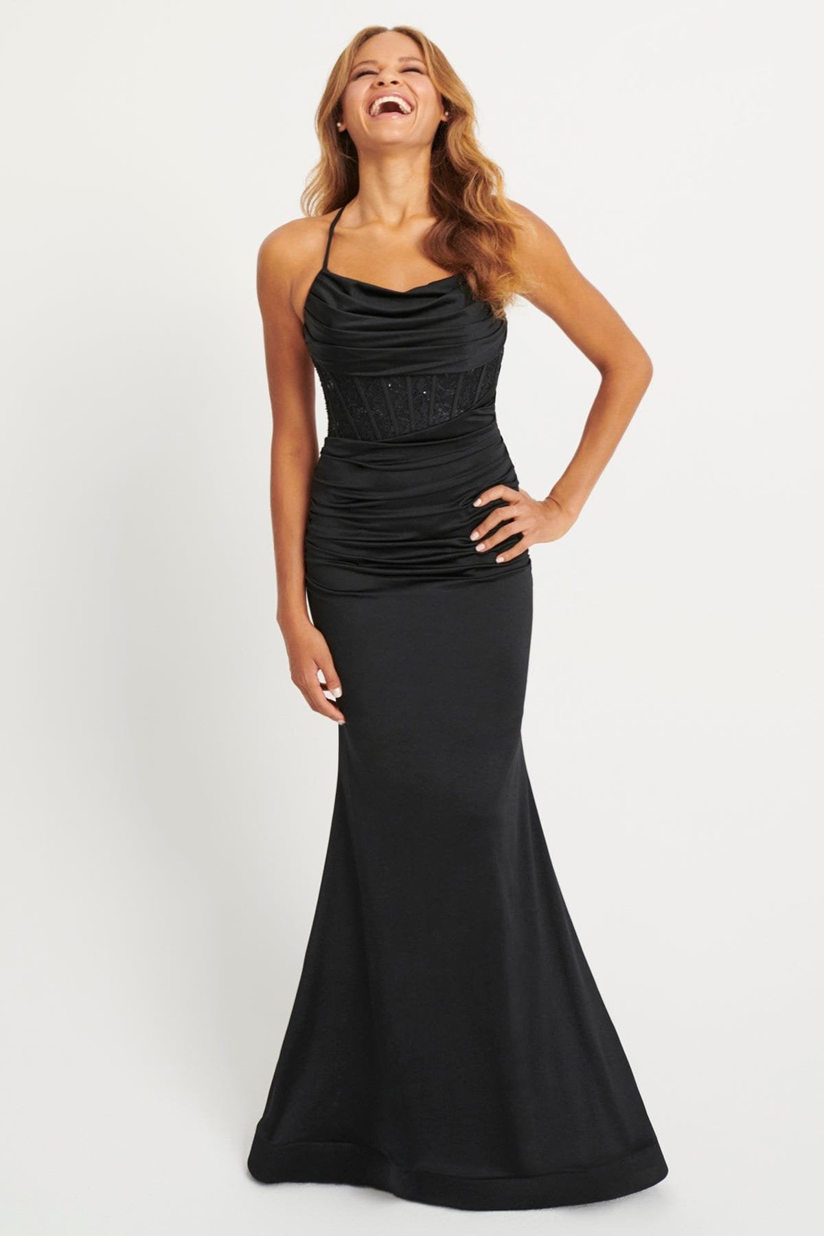 Prom Dresses Lace Corset Long Formal Fitted Porm Dress Black