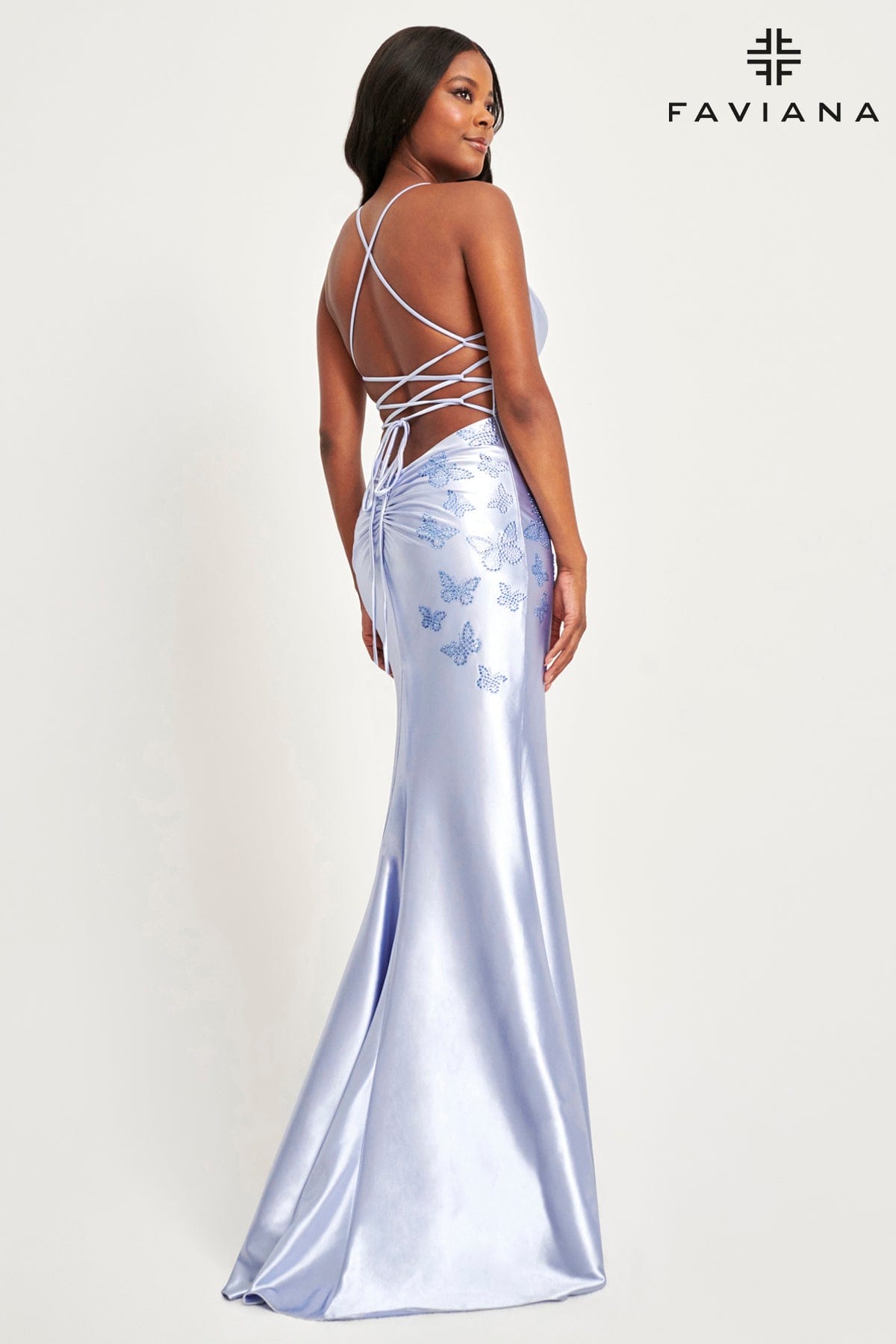 Faviana 11053 Long Slit Formal Prom Lace Beaded Dress