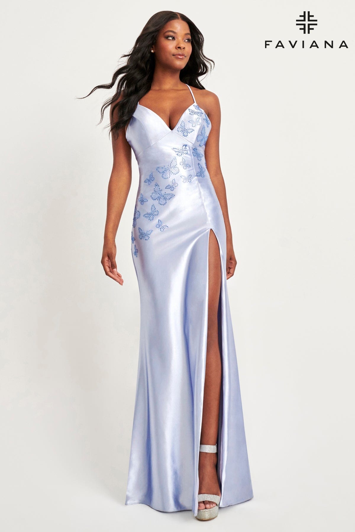 Faviana 11053 Long Slit Formal Prom Lace Beaded Dress
