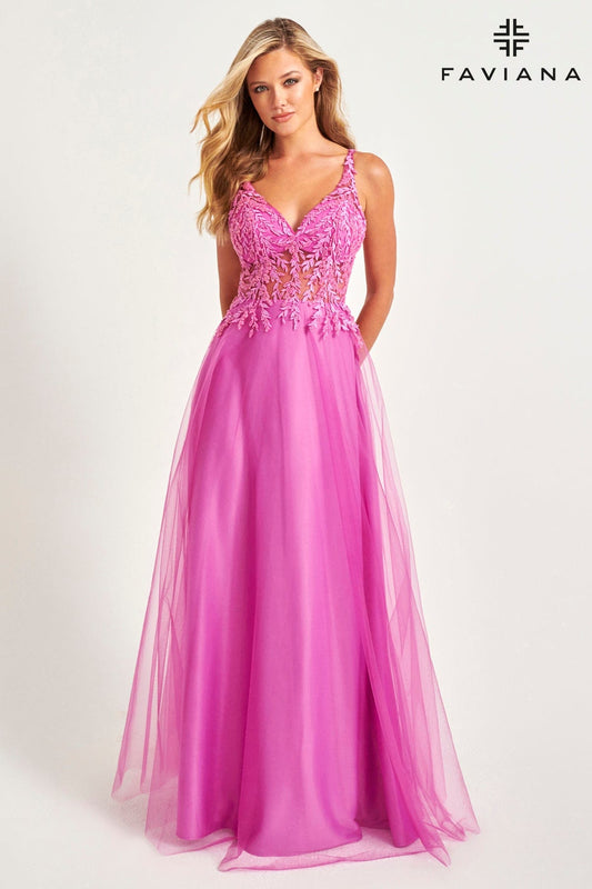 Prom Dresses Long Lace Formal Prom A Line Dress Fuchsia
