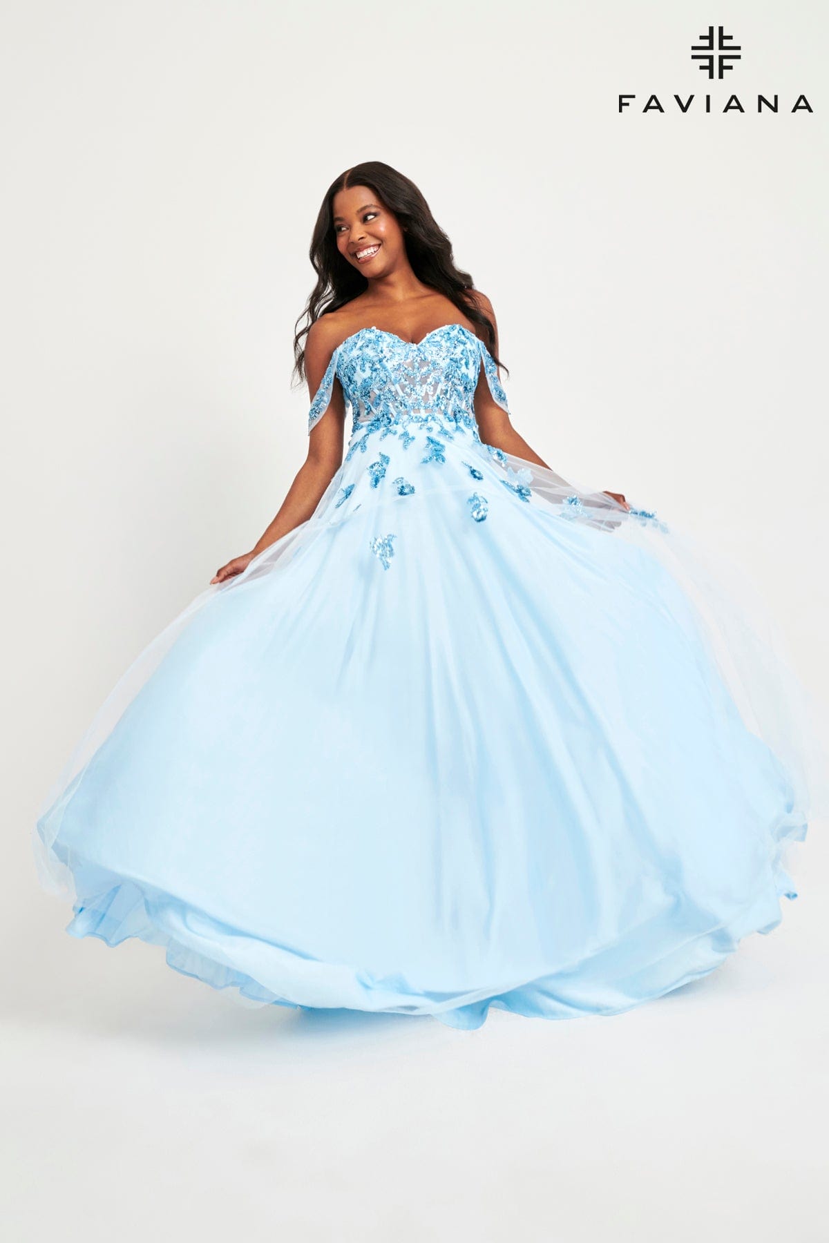 Faviana 11059 A Line Long Sequin Lace Formal Prom Dress