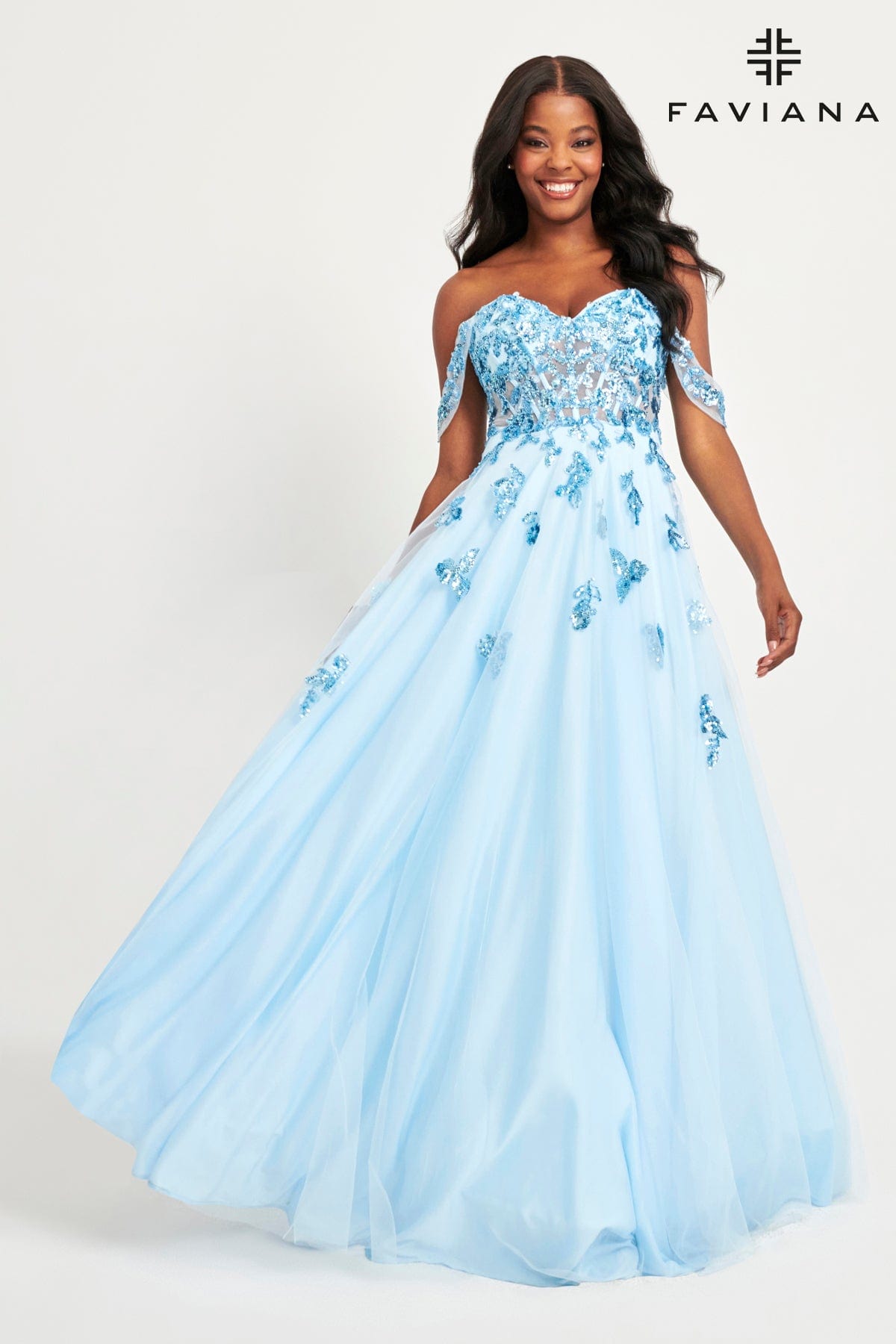 Faviana 11059 A Line Long Sequin Lace Formal Prom Dress