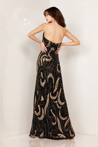 Prom Dresses Sequin Long Formal Prom Fitted Dress Black/Gold