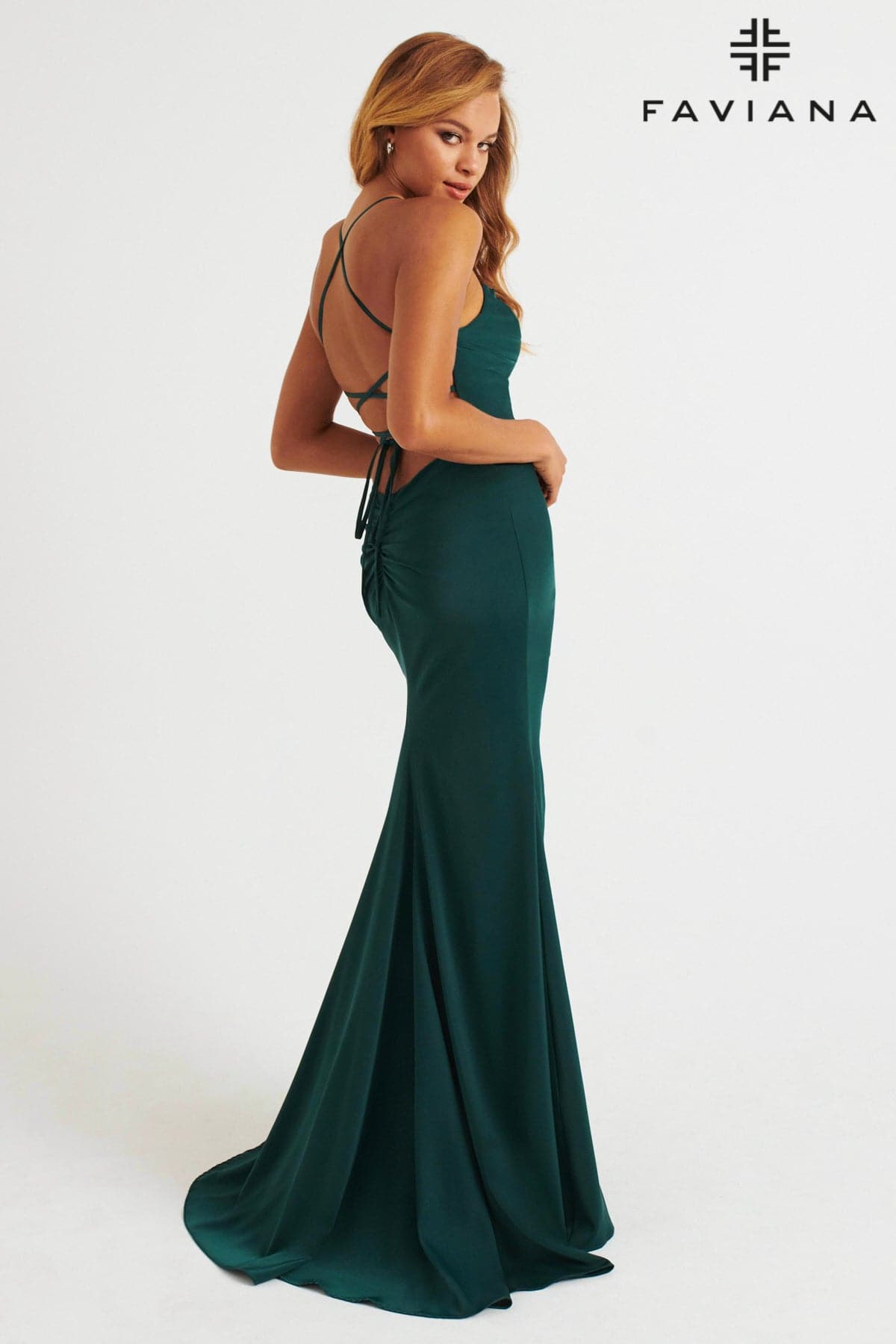 Faviana 11064 Fitted Long Formal Prom Slit Pleated Dress
