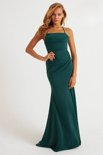 Prom Dresses Fitted Long Formal Prom Slit Pleated Dress Dark Teal