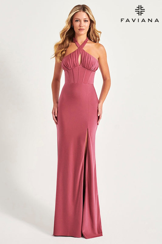 Prom Dresses Long Fitted Formal Slit Corset Prom Dress Rose