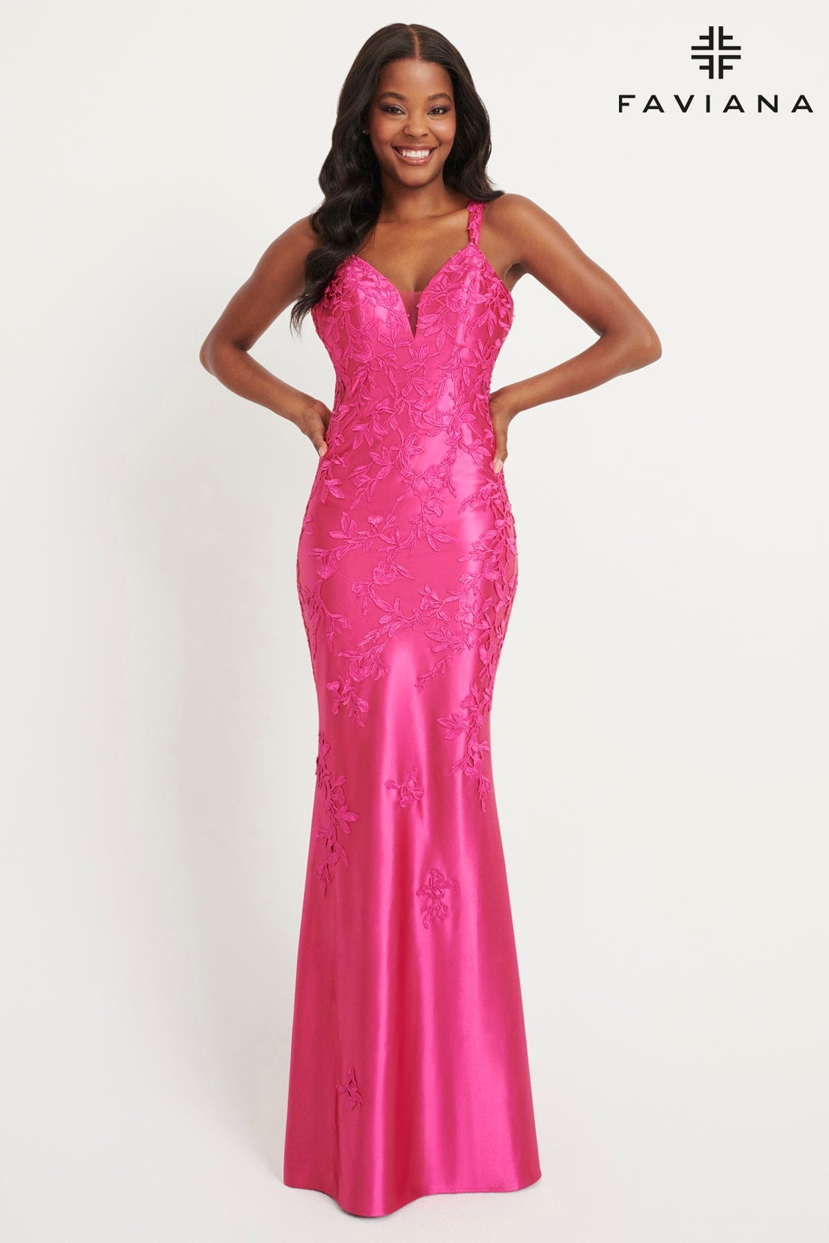 Faviana 11082 Prom Long Fitted Lace Applique Formal Dress